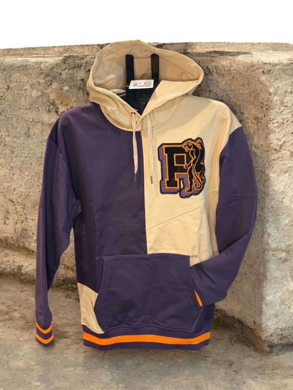 Puma Colorblock Varsity Patch Hoodie Purple Beige Women’s XS NWT